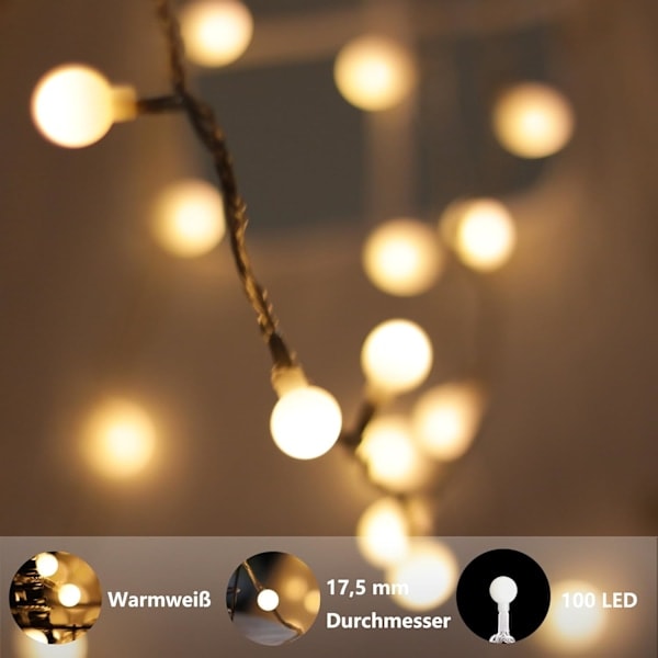 Ljusslinga, Boll, Varmvit, 100 LED (10 m) Dekoration för inomhusbruk
