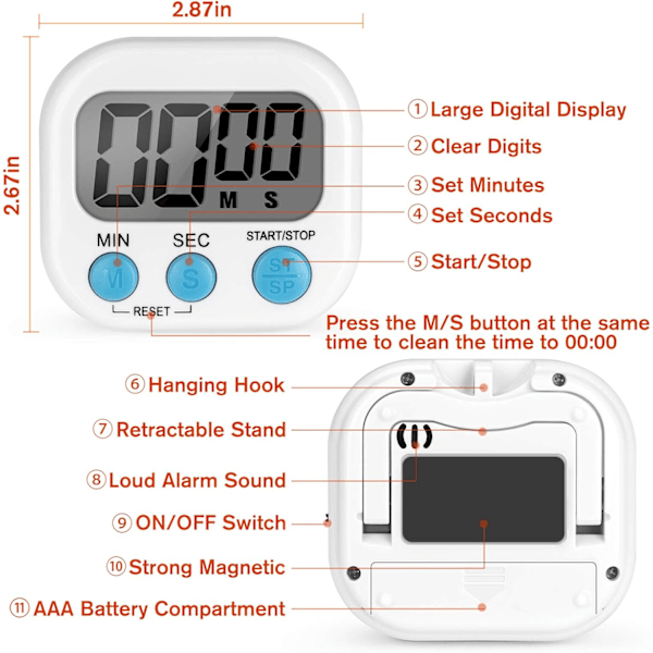 Kökstimer (Batteri ingår), Magnetisk Digital Timer Högt Alarm Kökstimer