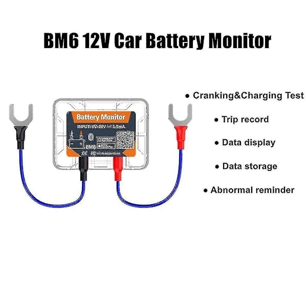 2024 Trådløs Bluetooth 12V Batteriovervåker BM6 Med App For Bilbatteri Helsekontroll Overvåking Batteritester