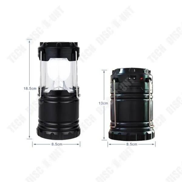 - Teleskopisk campinglampe - LED - Solenergi - Energisparing Svart