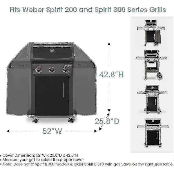 Grilltrekk 132 cm for Weber Spirit 200 og 300-serien, BBQ-grilltrekk for utendørsgrill, slitesterkt vanntett BBQ-trekk, falmebestandig...