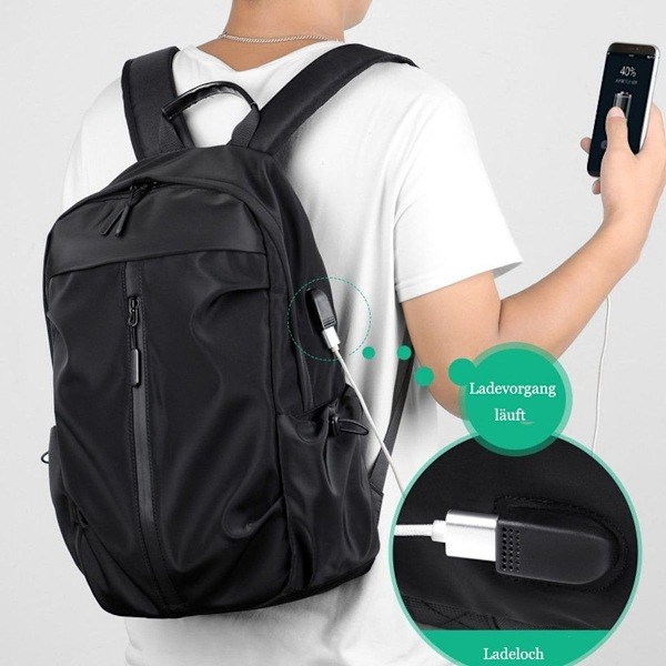 Laptopryggsäck stor, 14-tums laptopväska med USB-laddningsport
