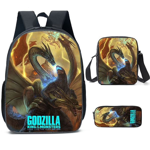Godzilla Ryggsekk Anime Tegneserie Student Skoleveske 3 Deler Sett Y