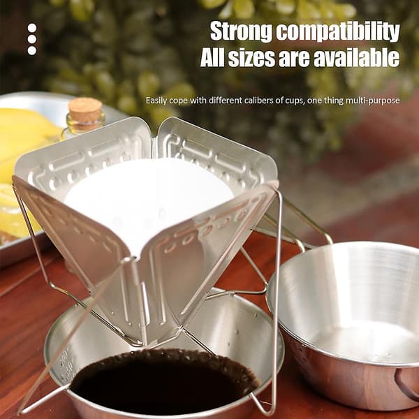 Kaffekoppholder i rustfritt stål, sammenleggbar og bærbar.