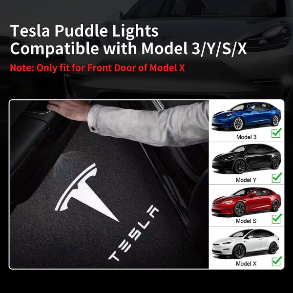 4 st Tesla Dörrljus Logoprojektor Billampa, Ultralätt LED 3D Laser Ghost Shadow Light, Välkomstljus för Modell 3 YSX Tillbehör