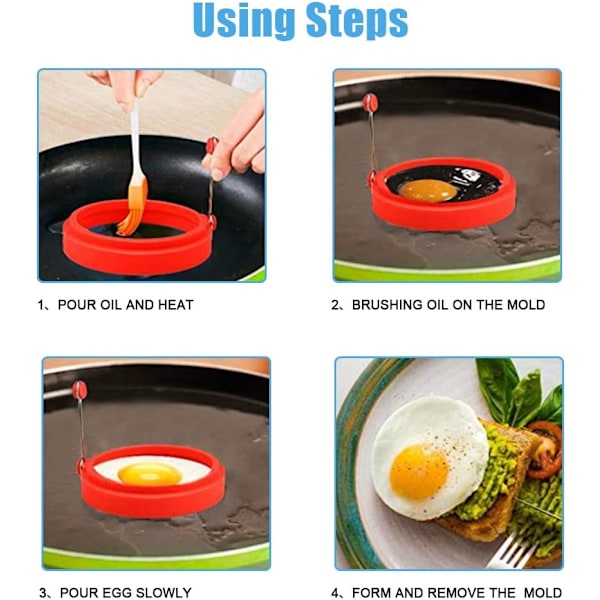Silikon eggringer, eggringer non-stick, eggkokeringer, perfekt stekt eggform eller pannekakeringer