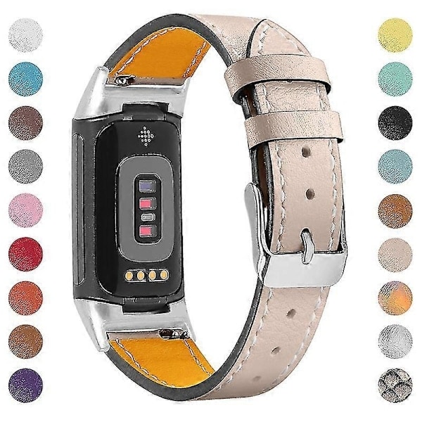 Premium Äkta Läder Justerbart Armband för Fitbit Charge 6/5 - Perfekt Aprikos Aprikos Fitbit Charge 6
