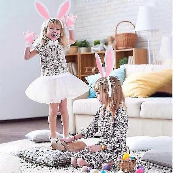 Easter Bunny Kostym, 5-delars Kanin Set Hårband Svans Öron Flugor White