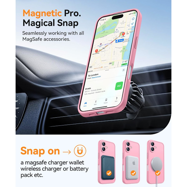Magneettinen kuori iPhone 16 Pro Max -puhelimelle täydellisellä kamerasuojaimella [Yhteensopiva MagSafe-laturin kanssa] [Läpinäkyvä mattapinta] Suojaava puhelinkotelo, lämmin vaaleanpunainen Clea Clear iPhone 14 Pro