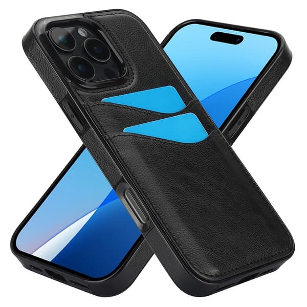 Kompatibelt iPhone 16 Pro Skal med Kortfack Läder Svart