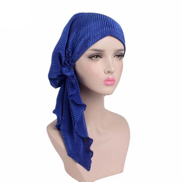 Turbanmössa Fashion Dam Wrinkle Long Turban Cap Huvud Wrap Chemo Hat Beanie Muslim Hijab