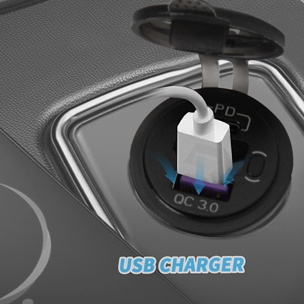PD Typ C 48W Dubbel USB Billaddare, QC 3.0 Billaddare Med Voltmeter Och Strömbrytare För Bil