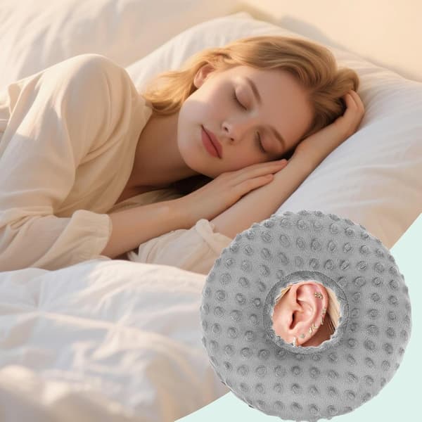 Ørepiercing Pude med Hul - Blød Donutpude til Sidesovere | Smertelindrende & Beskyttende grå