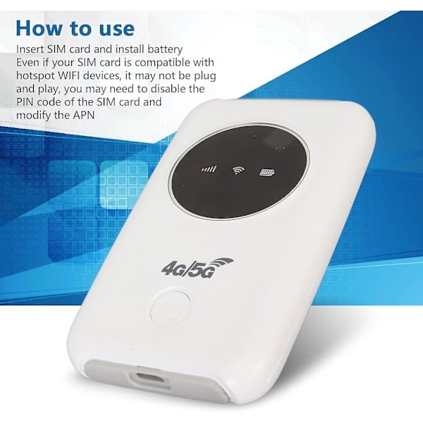 4G LTE WiFi-modeemi, Lukittu 5G WiFi Mobiili Hotspot WiFi-reititin SIM-korttipaikalla ja Micro USB 300 Mbps Suuri Nopeus Kannettava Matka Hotspot Matkoille