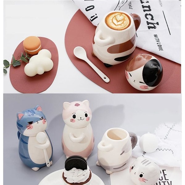 Kawaii Kattkopp, 3D Mugg Söta Frukostmuggar Dekorativ Mugg, för Frukost, Te, Kaffe, Mjölk, Presenter till Familj, Vän färg 3