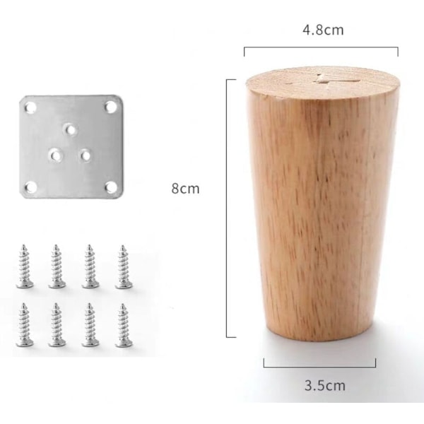Sæt med 4 massive træsofaben, møbelben til lænestol, natbord, garderobe, skuffe (8 cm højde)