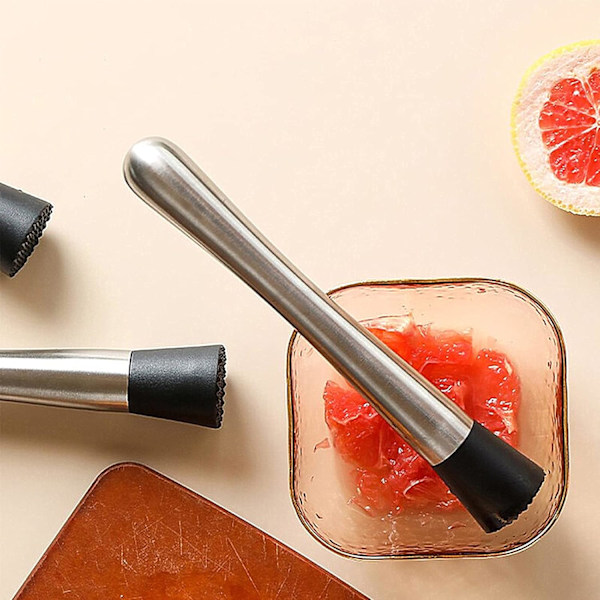 Cocktail Muddler i Rostfritt Stål 21 cm Mojito Masher med Ribbad Nylonhuvud Bar Stick Fruktmixer