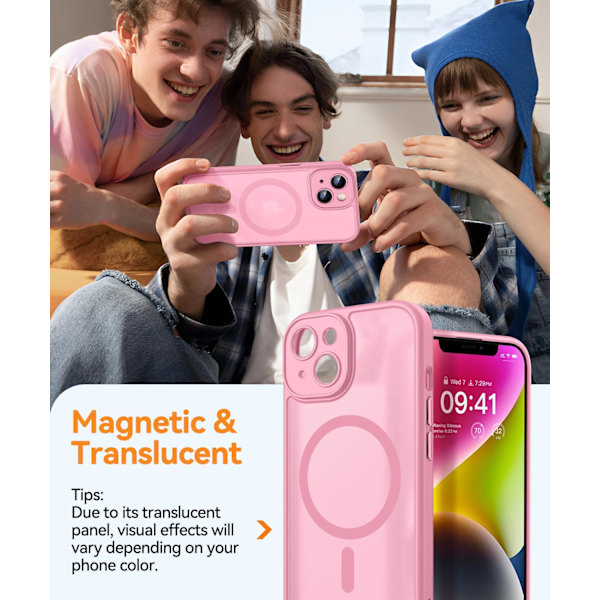Magnetiskt skal för iPhone 16 Pro Max med fullständigt kameraskydd [MagSafe-kompatibelt] [Genomskinligt matt] Skyddande telefonfodral, varmrosa Pink Pink iPhone 14