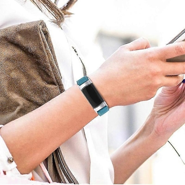 Premium Äkta Läder Justerbart Armband för Fitbit Charge 6/5 - Perfekt Blå Fitbit Charge 6