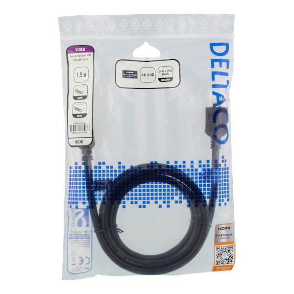 Huippunopea Premium HDMI -kaapeli, 1,5 m, Ethernet, 4K UHD, musta