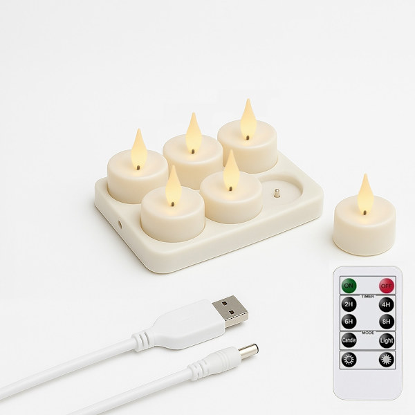 Oppladbare telys – LED-lys med kontroll og timer 280 6-Pack