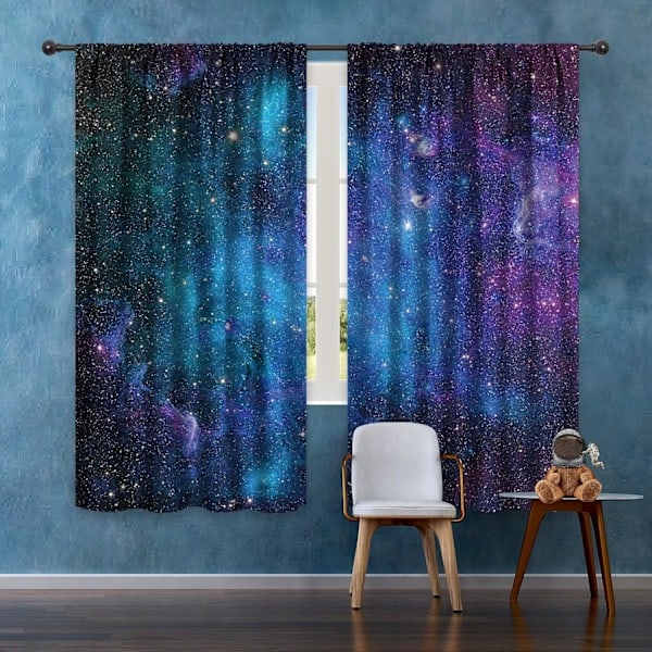 Barn Pojkar Gardiner Yttre Rymden Stångficka (2 Delar 150cm*180cm) Blå Planet Nebulosa Kosmisk Svart Psykedelisk