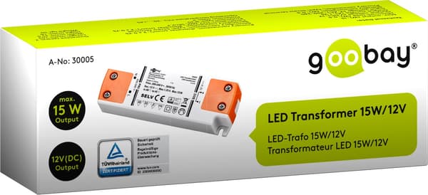 LED-transformator 12 V (DC) (DC), 15 W 15 Orange, Vit