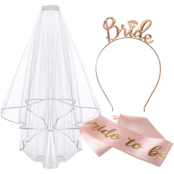 Brudgum att vara skärp och slöja, tillbehör för möhippa med tiara brud att vara skärp brud, roséguld bröllop svensexa dekorationer