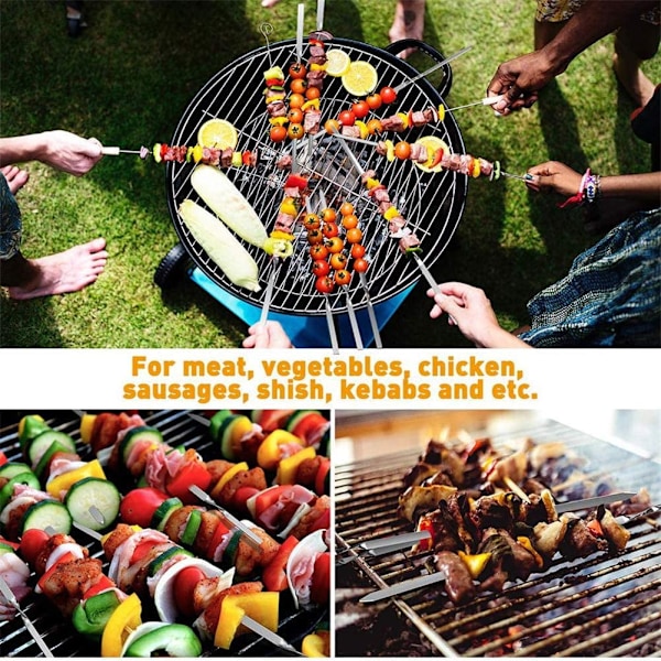 12 st Kabobspettar Platta Metall BBQ Grillspett 33 cm Långa Rostfritt Stål Shish Kebob Stickor Bred Återanvändbara Grillspett Set för Kött