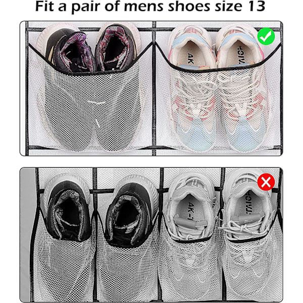 Skohylde til dør, 12 netlommer, opbevaring bag dør, hænger bag dør, skridsikre holdere, sko, sneakers og boligtilbehør