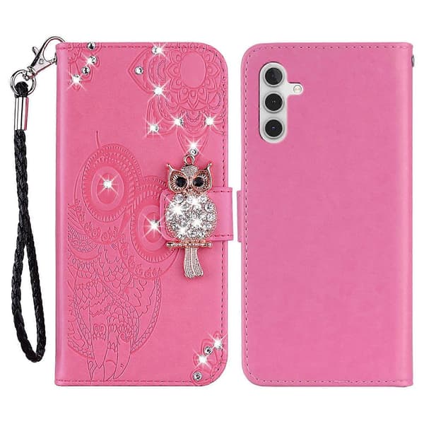 Plånboksfodral Kompatibelt med Samsung Galaxy A26 5G Uggla Blomma Tryckt Strass Läderfodral Multicolor Multicolor Multicolor Style A