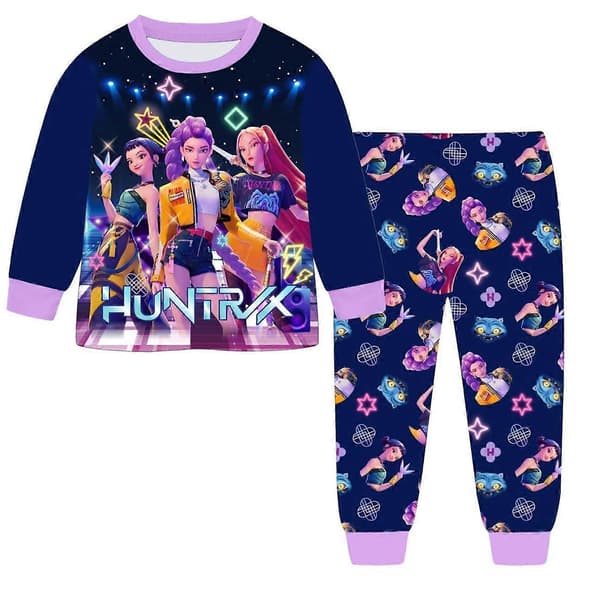 K-Pop Devil Hunter långärmad pyjamas för barn, söta tecknade pyjamas för barn, lämplig för både sömn och vardagsbruk, blå. blue 160