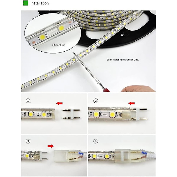 LED-strip, Vattentät LED-strip, Ljusstark LED-strip 220v, 5050 IP65 Vattentät LED-strip, Varmvit (6m)