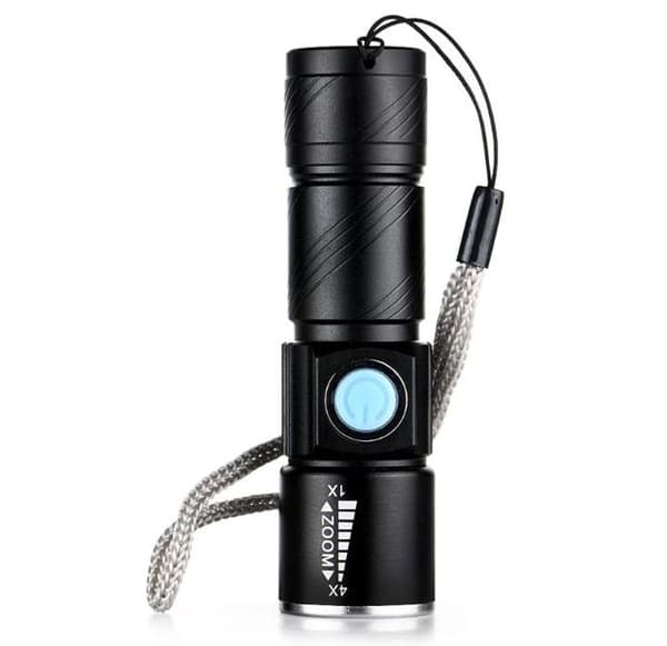 USB GENOPLADELIG MINI lommelygte 2000 Lumen Sort Svart Svart