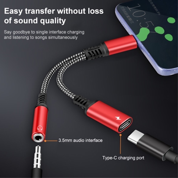 60W PD 2in1 USB-C - USB-C/AUX-naarasadapteri, musta
