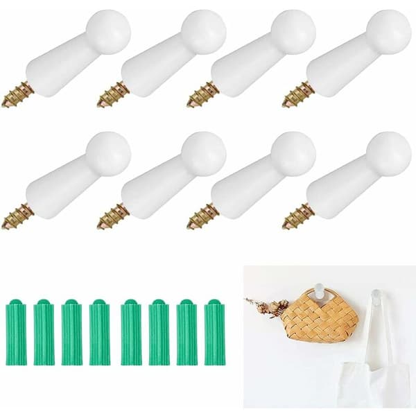 Färglös vit embryo 8-pack skruvkrokar för vägg, naturträ