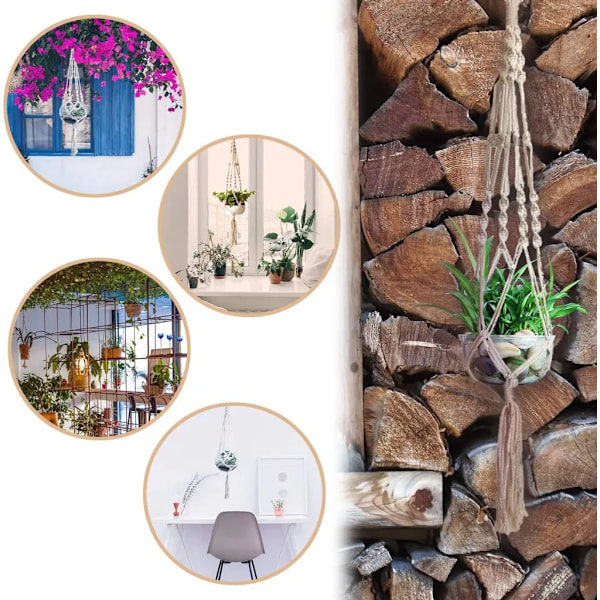 3 x Växtupphängare Makramé Planteringskruka Hängande Blomkruka med Bomullsrep Blomkruka Upphängare Växtupphängare för Inomhus Utomhus Tak Balkong Väggdekor...