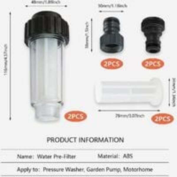 Vattenfilter för trädgårdsslang, 2-pack 3/4 tums vattenförfilterset med 4 filterelement och 2 snabbkopplingar för högtryckstvätt, trädgård