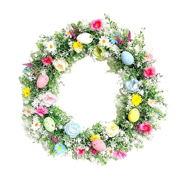 13,8 tums påskkrans med blommor, snöre, hängande för hem inomhus utomhus ytterdörr vägg