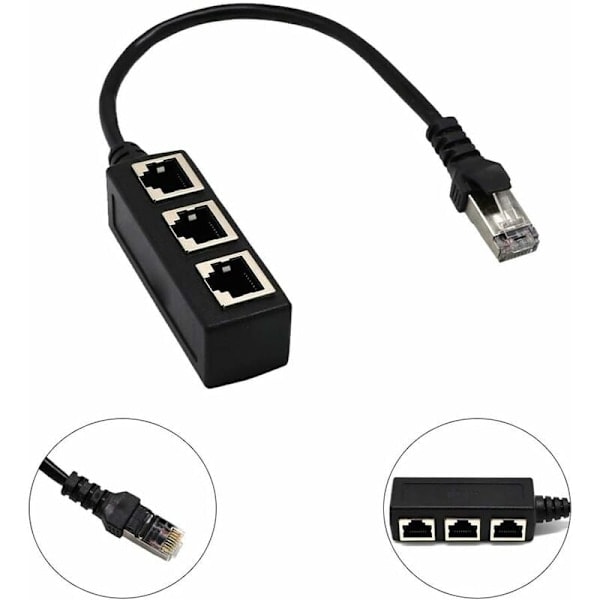 RJ45 Nätverk 1 till 3 Port Ethernet Adapter Adapterkabel Nätverkskabel Splitter