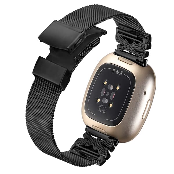 Rustfrit stålarmbånd Kompatibelt med Fitbit Versa3/4/Sense 2 Sort Svart Sort