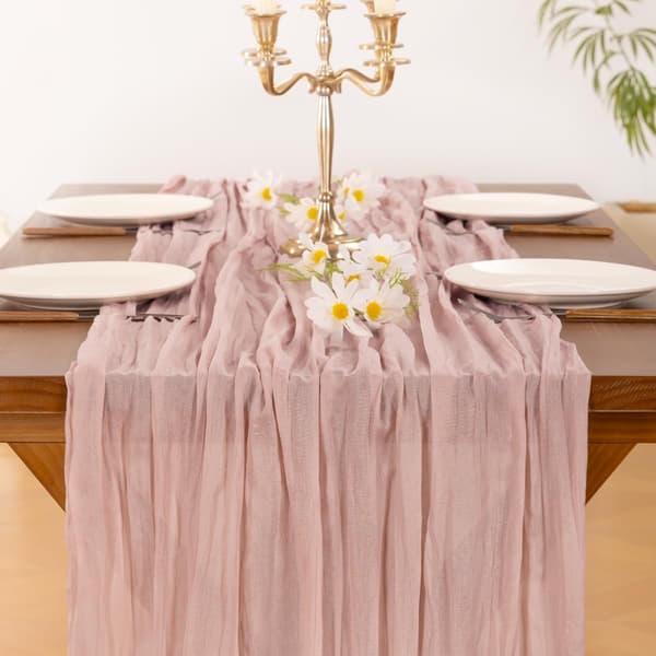 Rosa gasbind duk, sommer bohemsk landlig stil tyll grå-rosa gasbind duk, egnet for bryllupsfester (90*400cm)