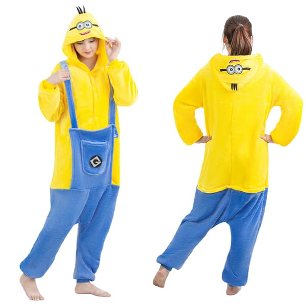 Minions Unisex Vuxen Onesie Kostym, Sovplagg, Pyjamas Jumpsuit M