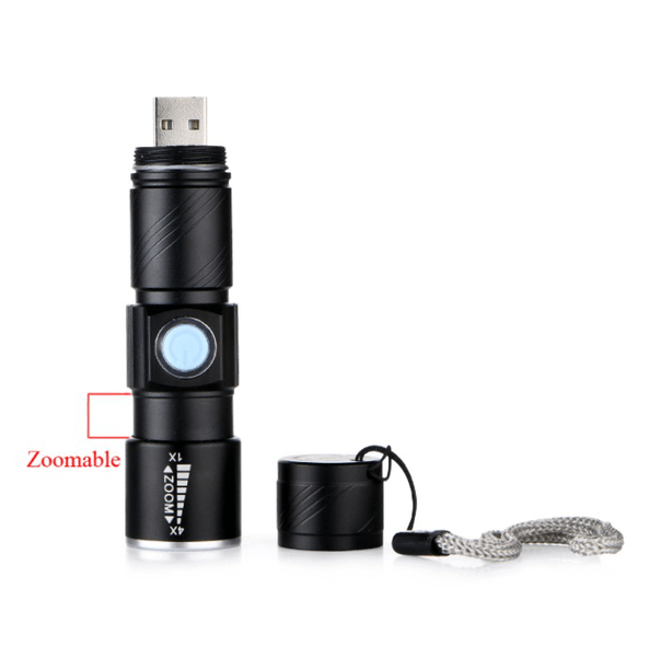 USB-LADATTAVA MINI taskulamppu 2000 lumenia Svart
