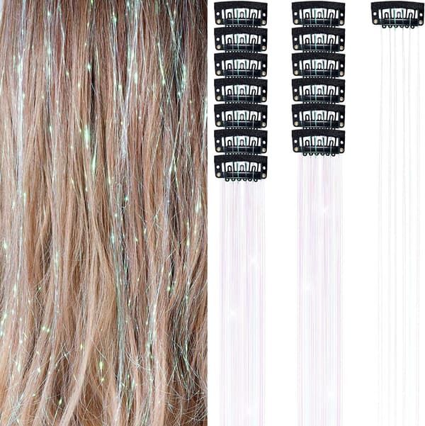 Halloween Cosplay Glitter Hårforlængelsessæt Light pink