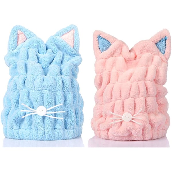 Hårinpackningsturban, Magisk hårtorkningsmössa, Snabbt vattenabsorberande lättviktshandduk, Användbara damhårhattar, Snabbtorkande hårhatt (2-pack)