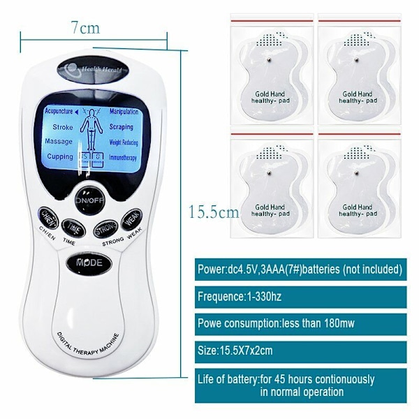 TENS-apparat, EMS, 8-i-1 stimulering, smärtlindring, elektroterapimassage