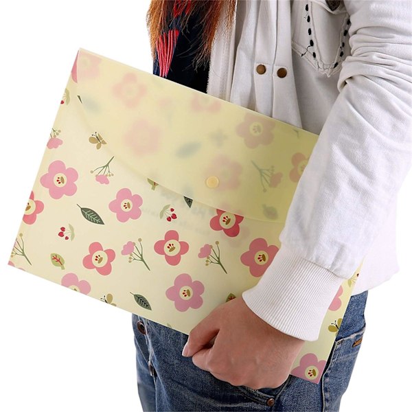 Plastlomme for dokumenter, konvolutter, mapper, papirorganisator, veske, blomstermønster, grønn, kunst og håndverk for barn 8-12 år, gutter, morsom (4 stk)