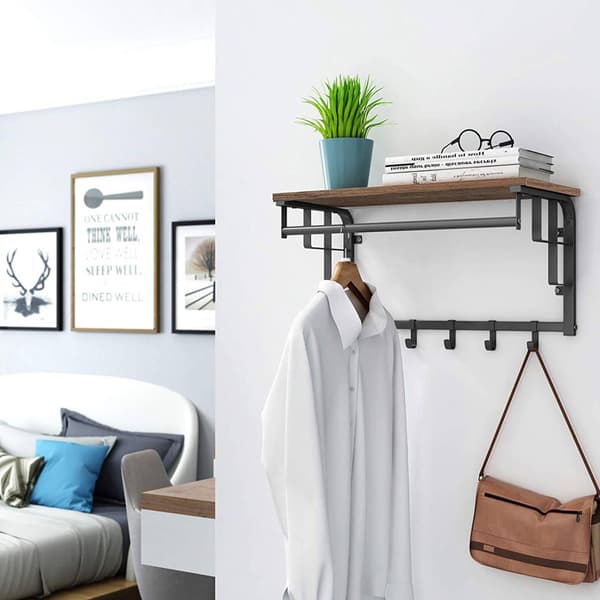 Hat rack with clothes rack in industrial design - Brown/black