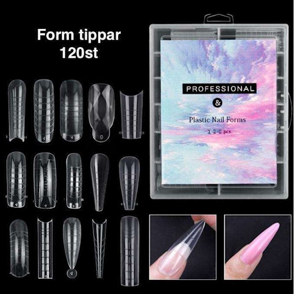 120 stk. negleformer for polygel - Akrylnegler - Negltipper Transparent Nr - 13 Transparent